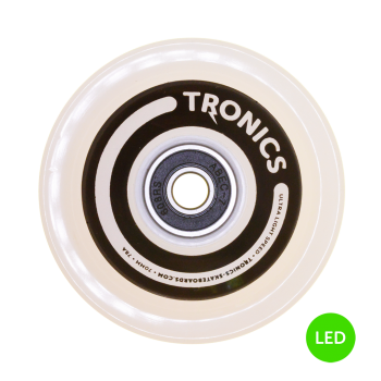 TRONICS LED wheels - 70x51mm, White PU,  Green LEDS